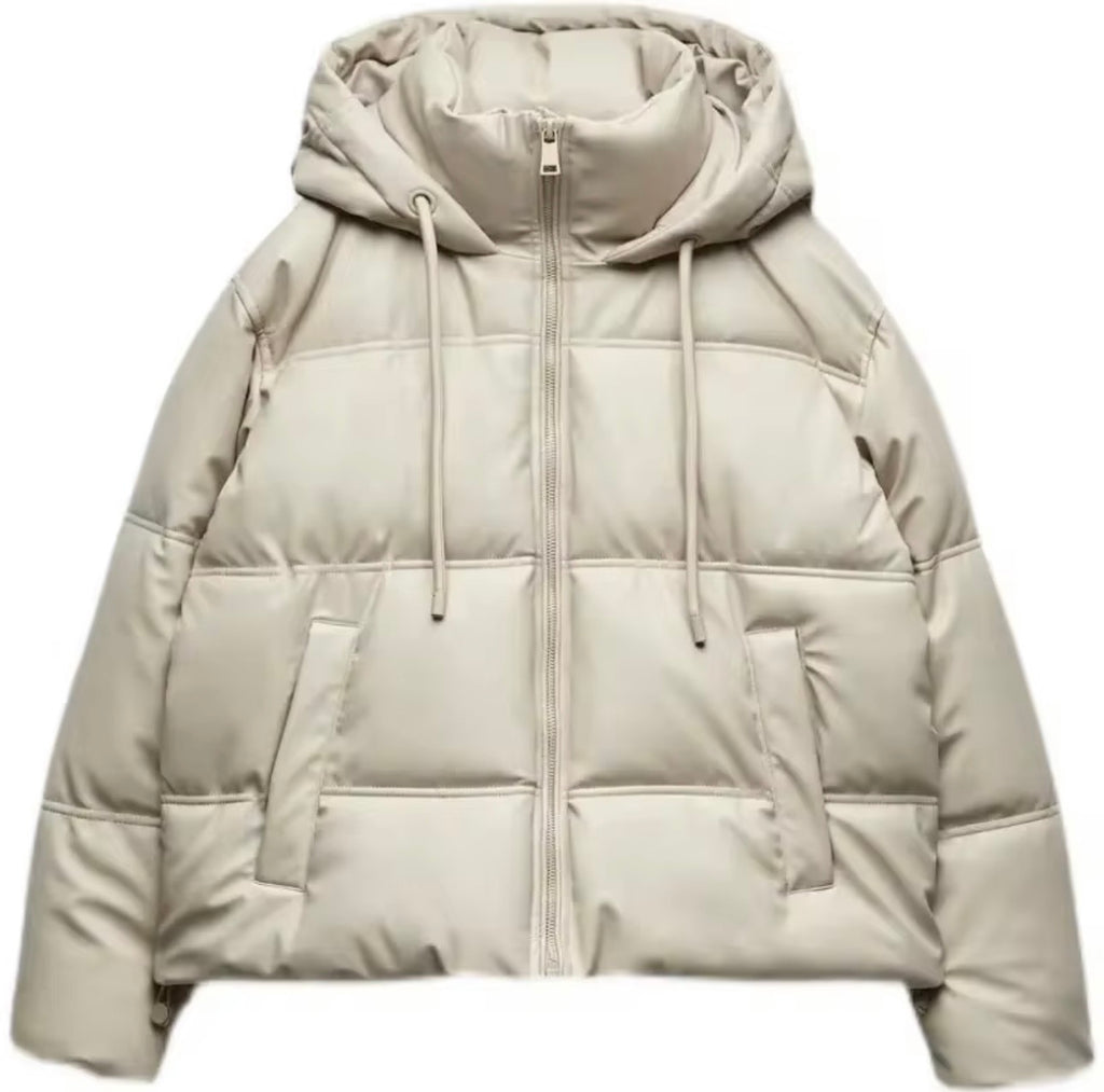 Faux Leather White Puffer Jacket