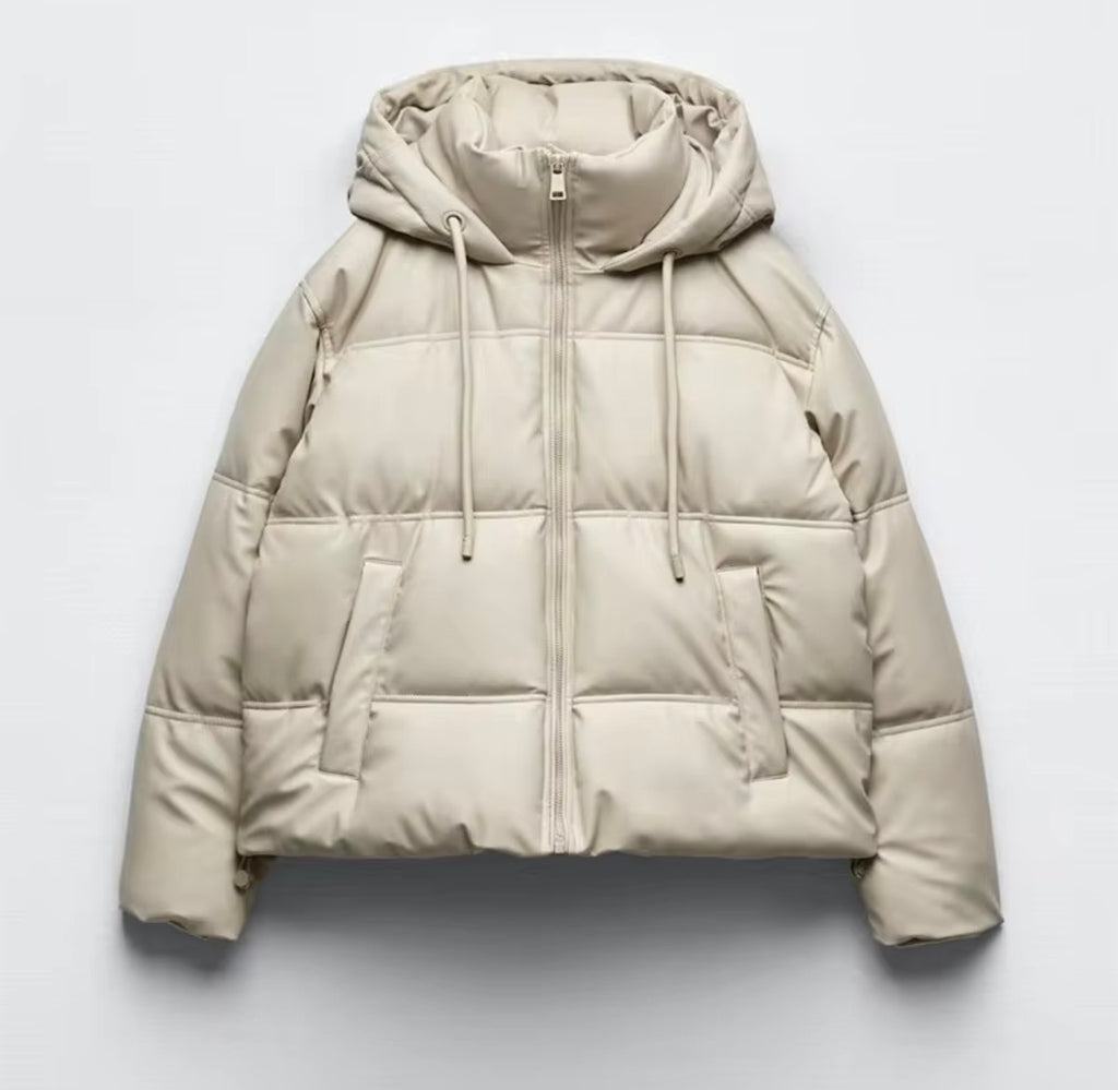 Faux Leather White Puffer Jacket