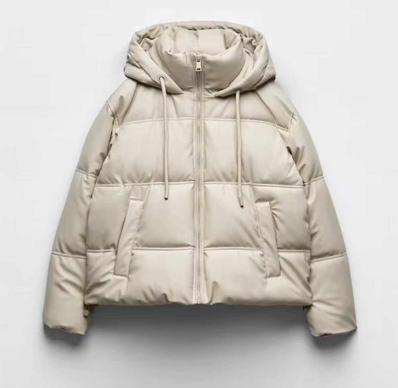 Faux Leather White Puffer Jacket