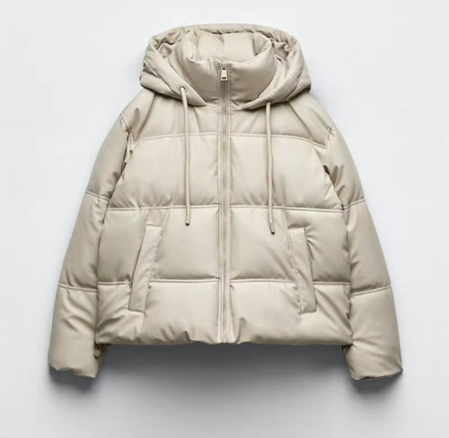Faux Leather White Puffer Jacket
