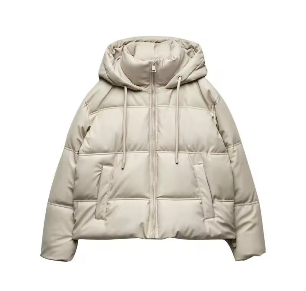 Faux Leather White Puffer Jacket