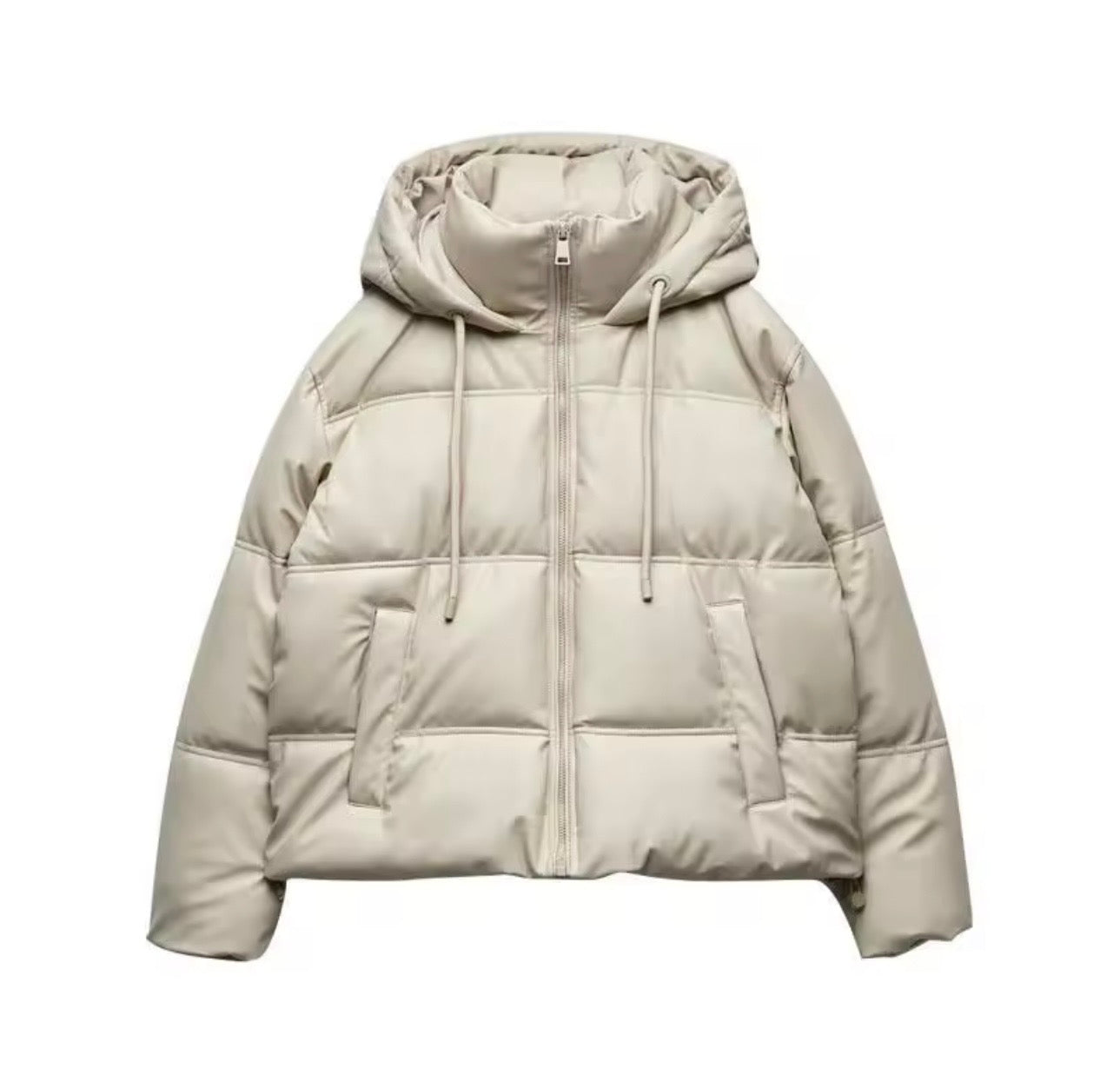 Faux Leather White Puffer Jacket